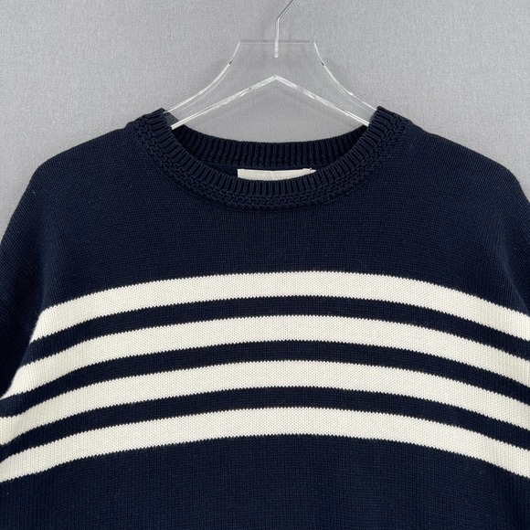 ONE GREY DAY Sweater Womens Small Navy White Crew neck Pullover Stripe Accent - Picture 3 of 9